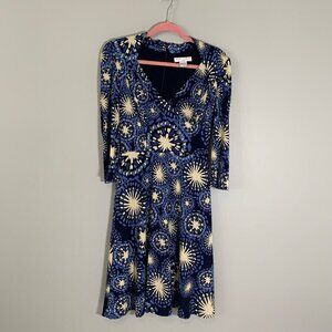 Peter Nygard blue celestial lined stretchy long sleeve knee length dress‎